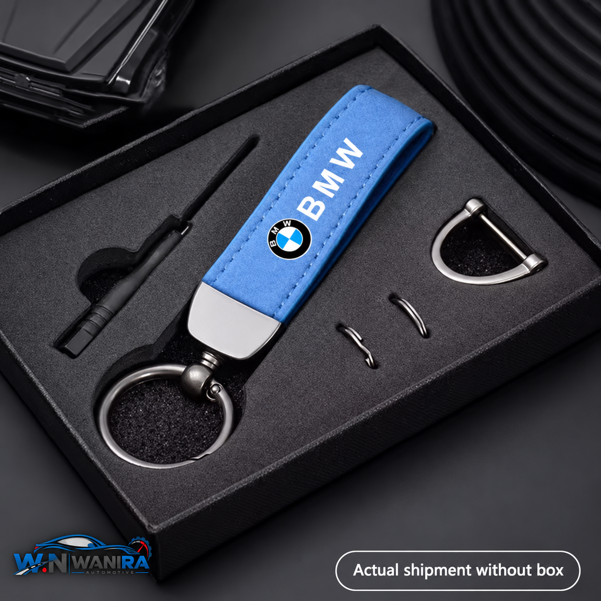 BMW Premium Suede-Style Car Keychain – Black & Blue
