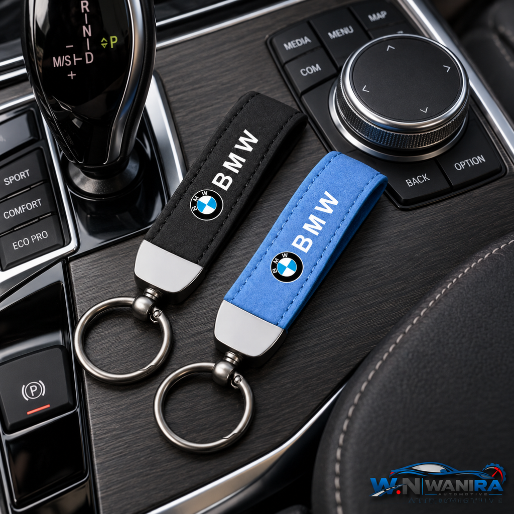 BMW Premium Suede-Style Car Keychain – Black & Blue