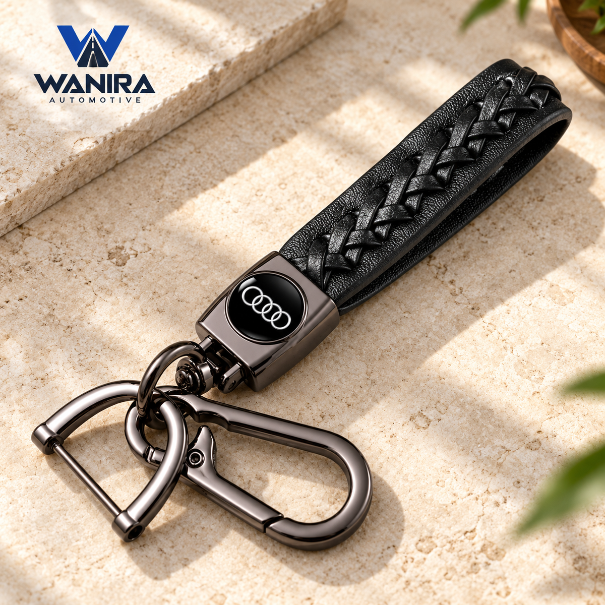 WANIRA black braided car keychain with four-ring emblem, photo 2