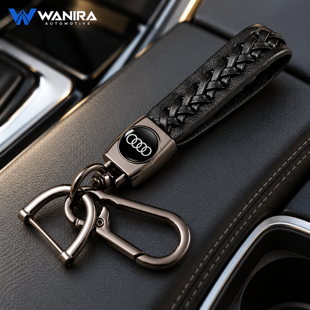 WANIRA black braided car keychain with four-ring emblem, photo 3