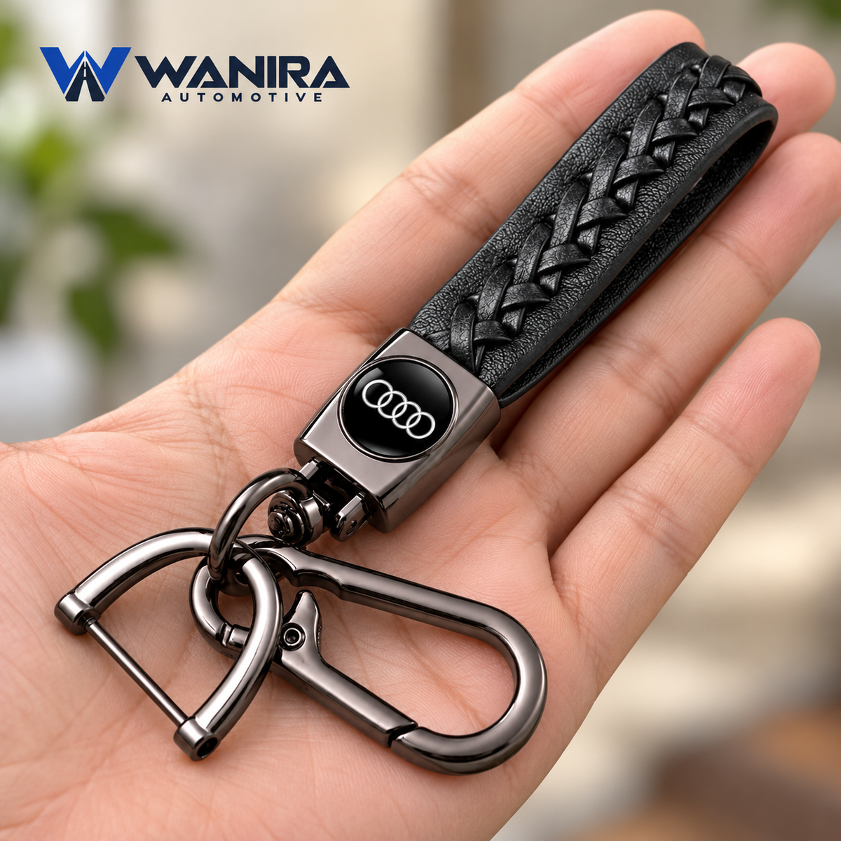 WANIRA black braided car keychain with four-ring emblem, photo 4