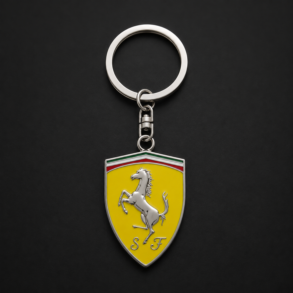 Yellow shield horse emblem keychain front view